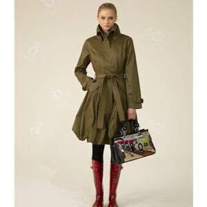 NWT Samual Dong Light Green Bubble Skirt Tie Belt Trench Coat Dress Size Large